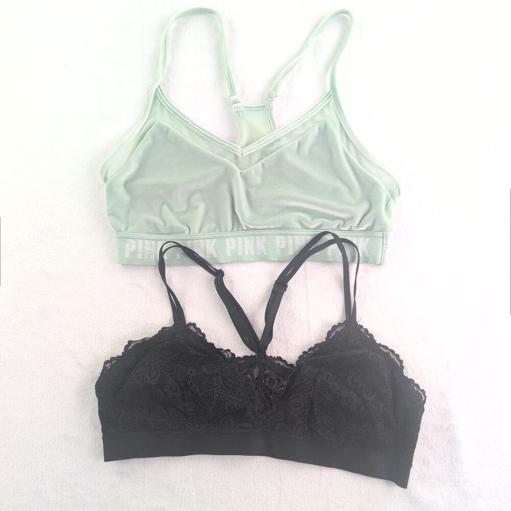 Aerie / Victoria's SecretPINK Unpadded (2) Bralettes Mesh Velvet Lace Size Large